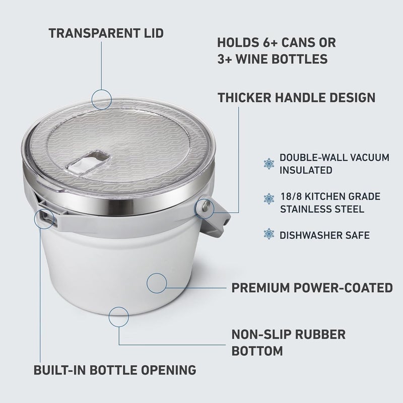 COKTIK 7L Insulated Ice Bucket with Lid，Double Wall Vacuum Stainless Steel Beverage Bucket Keeps Frozen Longer，Holds 6 Longnecks or 3 Bottles of Wine，for hot food, Large Parties(No Accessories, White) - Image 3